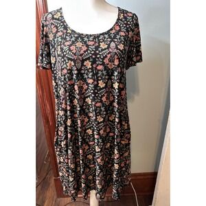 Nine Britton Floral T-Shirt Dress Black Pink Short Sleeve Pocket Shift Large